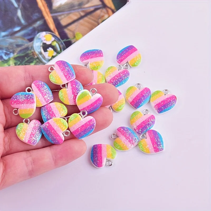 Resin Art Heart - 10 stuks kleurrijke hartvormige harscharms, schattige
