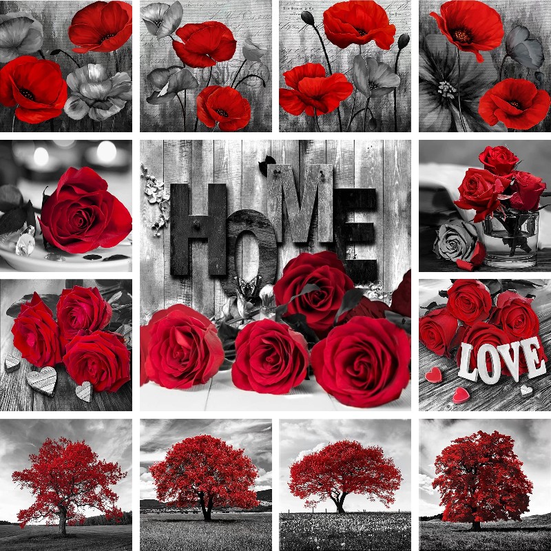 Resin Art Of Rose - Mozaïek Diamant Rood Zwart Art Landschap